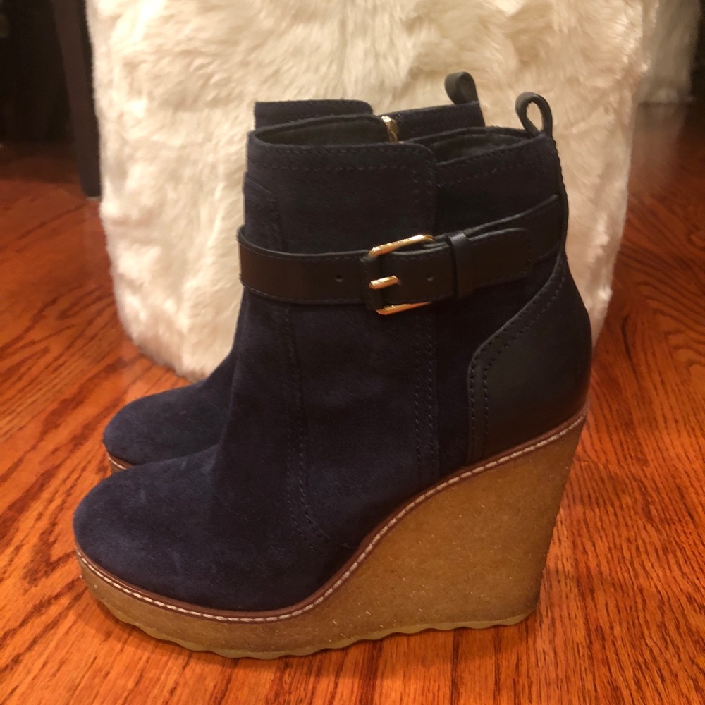 Tory Burch Suede Blue Wedge Boots size 7